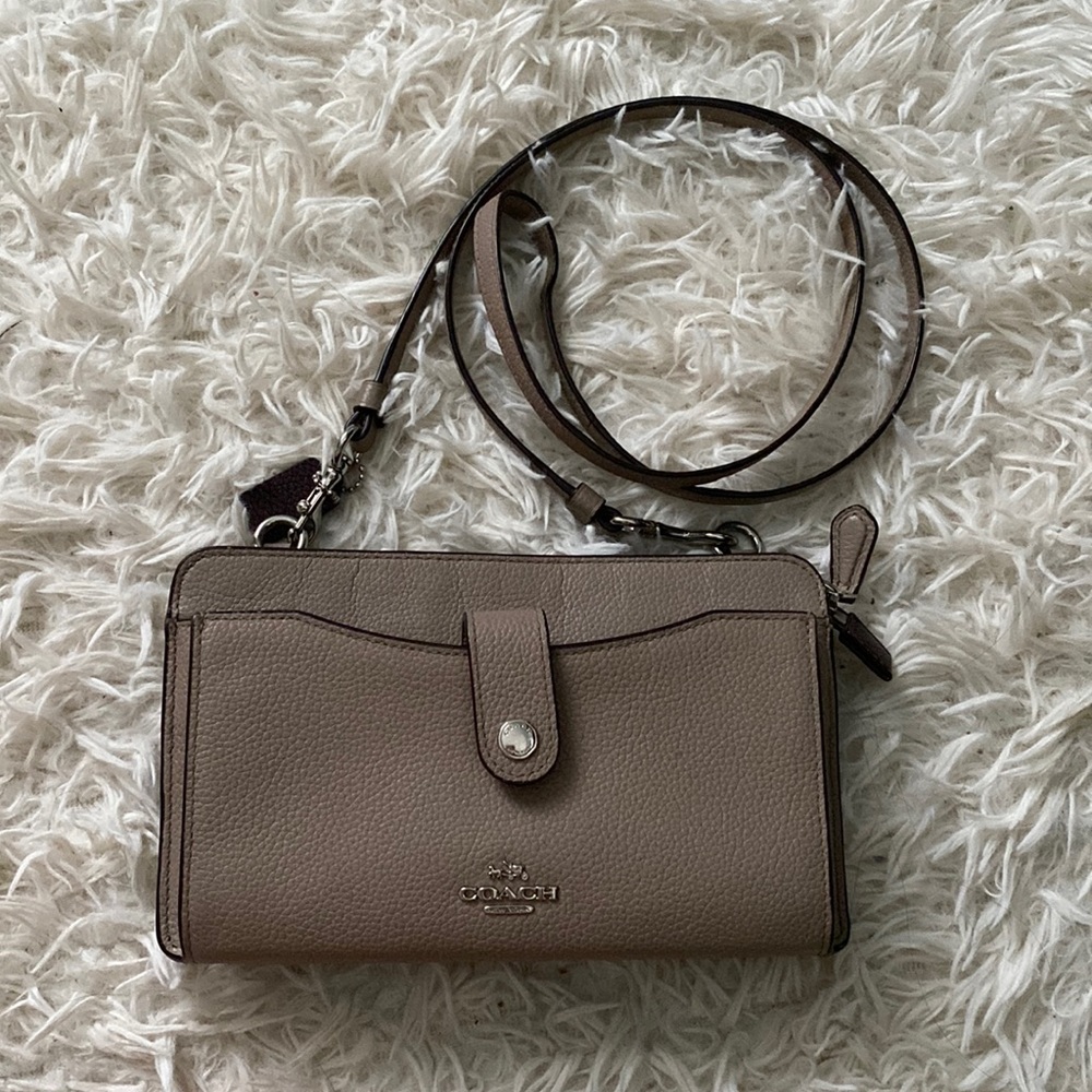 Grey cross body purse, purple accent, will include pink wallet